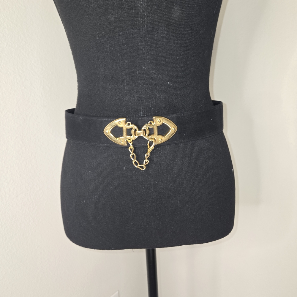 Elegant Black Belt with Gold Chain Accent